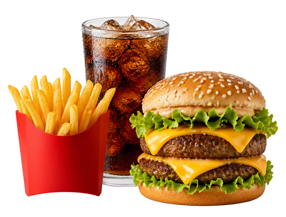 Fries, soft drink and a burger combo
