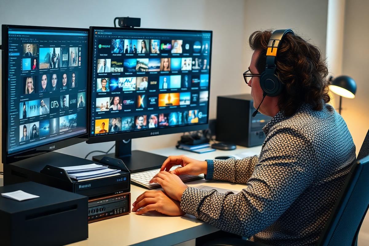 Creative archivist organising a media library of past uploads